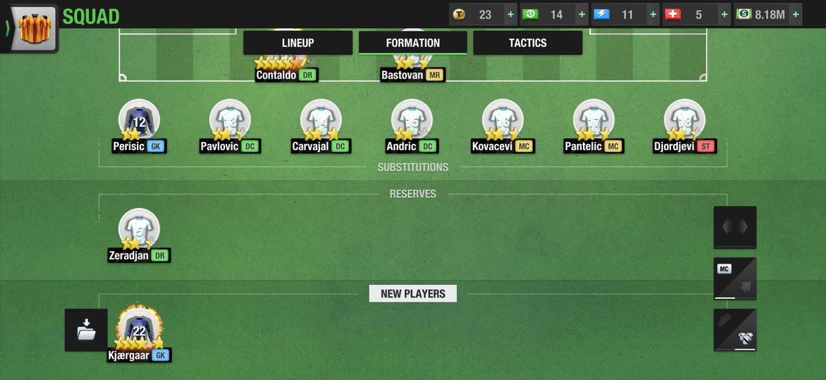 Formation screen after two transfers