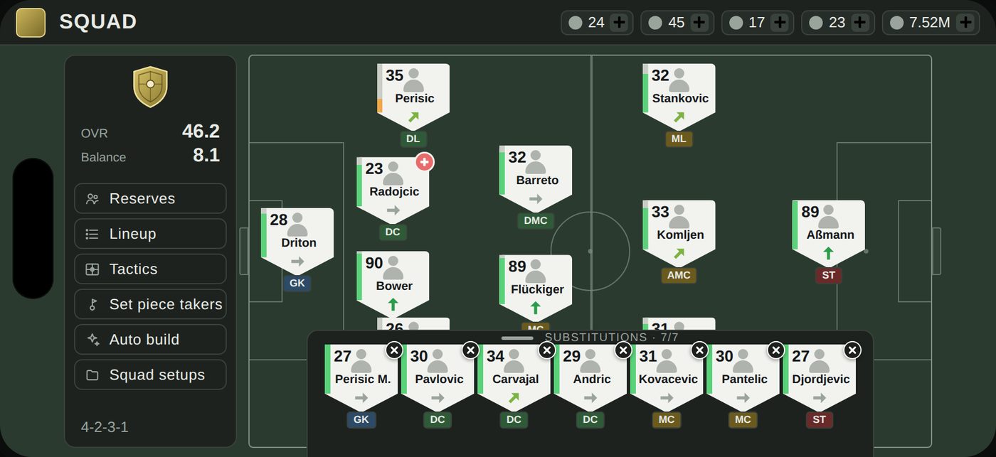 Substitutions strip expanded into full tokens with quick-remove icons