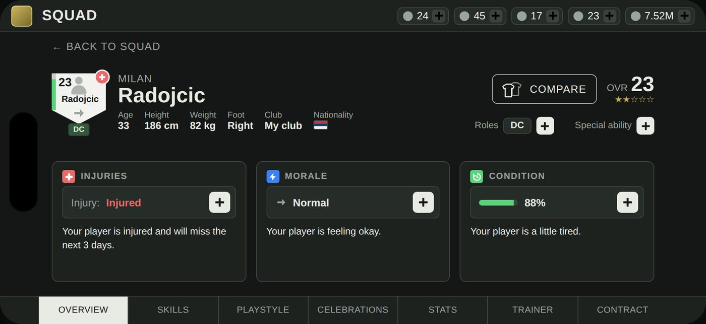 Full-page player profile