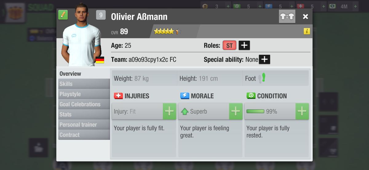 Player profile modal